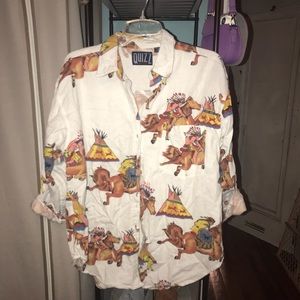 native american print button up shirt